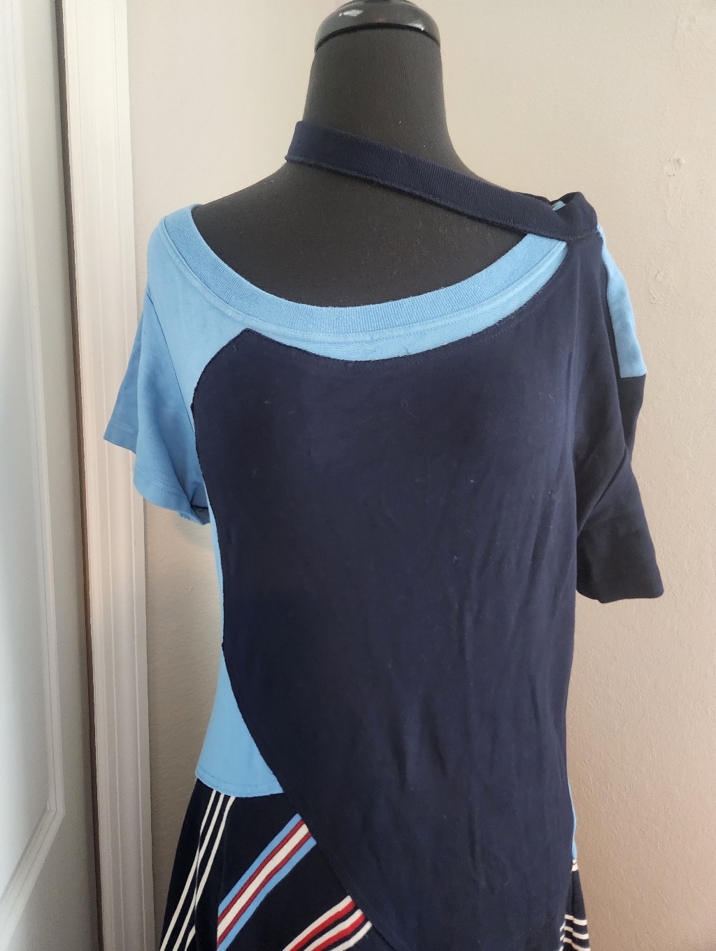 Monse Navy And Light Blue Asymmetrical Striped Handkerchief Dress — image 5 of 8